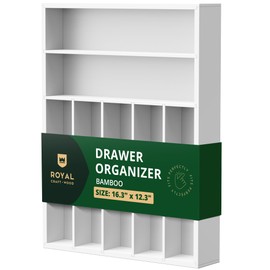 ROYAL CRAFT WOOD Luxury Bamboo Kitchen Drawer Organizer - Silverware Organizer - Utensil Holder and Cutlery Tray with Grooved Drawer Dividers for Flatware and Kitchen Utensils (7 Slot, White)