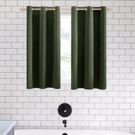 XTMYI Short Dark Olive Green Curtains for Bathroom Window,45 Inch Length Blackout Small Curtains for Kitchen Windows,Set of 2 Panels