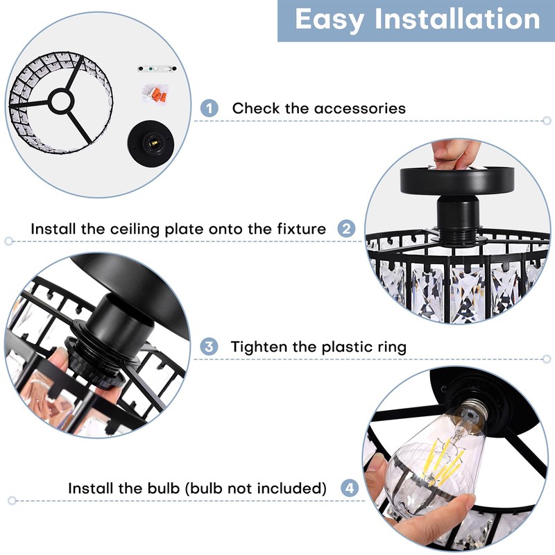 Modern Round Crystal Ceiling Light, 1-Light Flush Mount with Square