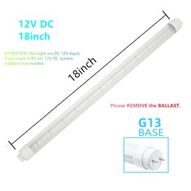 CMLAMPLED 12V DC T8 4000K Led Tube Light 18inch 7W 4000K Natural White,F15T8 Florescent Tube Replacement for Automotive RV Marine Boat (6 Packs)