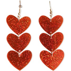 Heart Earrings Dangle Earrings Acrylic Cute Heart Shaped Earrings Women (Red, 3 * 8CM)