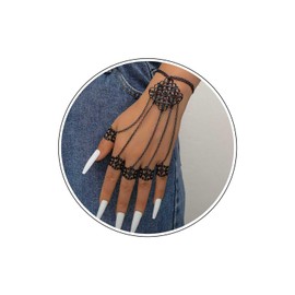 Zeshimb Gothic Ring Bracelet Hand Chain Abjustable Open Rings Hand Bracelet Slave Hand Harness Bracelet Vintage Black Chain Bracelet with Finger Rings Costume Jewelry for Women