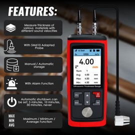 Ultrasonic Thickness Gauge Meter, Range 0.03 to 11.8 inch with High Precision Probe, Data Storage, Customizable Sound Velocities, Rechargeable Thickness Tester for Steel/Metals/Plastic/Glass/PVC/Pipes