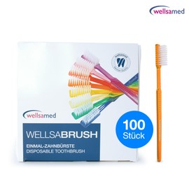 Wellsamed Wellsabrush Disposable Toothbrushes Impregnated with Toothpaste Orange Ideal for Travel and Travel Pack of 100