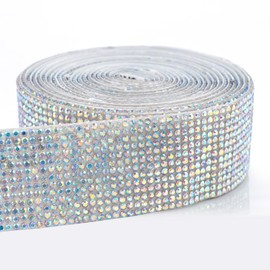 Novani Self Adhesive Rhinestone Ribbon, 1.14 Inch Wide 6 Yards 1 Roll, AB Crystal Diamond Bling Strips for DIY Crafts,Home Decor,Glitter Glass Rhinestones Tape for Crafting,Car Decoration