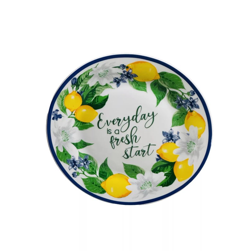 Royal Norfolk Lemon Floral Dinner Plate W/ Blue Rims, 8-in.