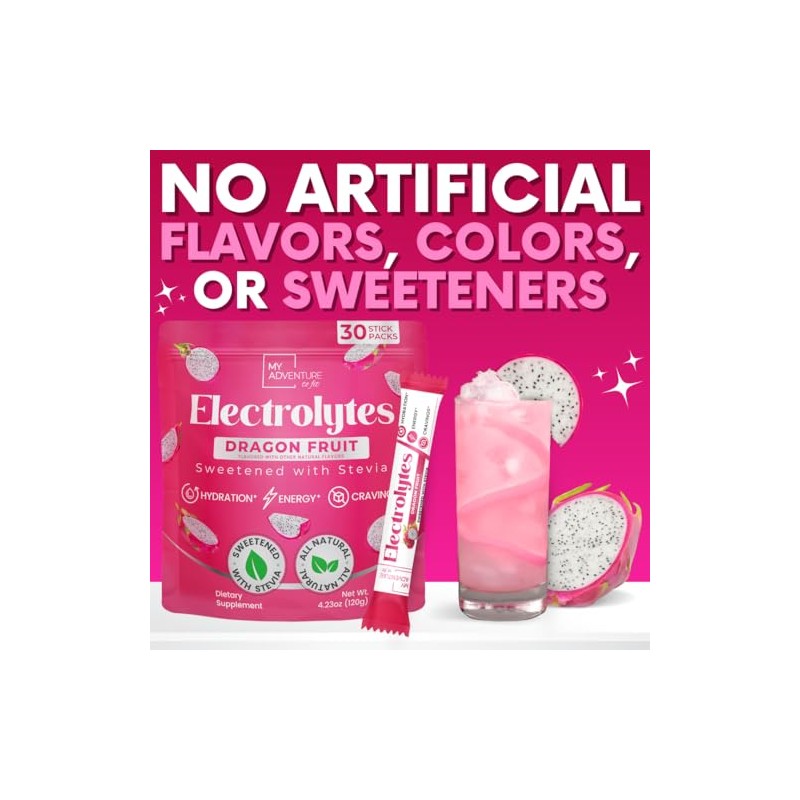 Zero Sugar Dragon Fruit Electrolytes Sticks - Refreshing Hydration -