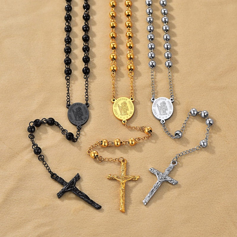 Catholic Necklace for Men Rosary Beads Black Christian Prayer Rosary