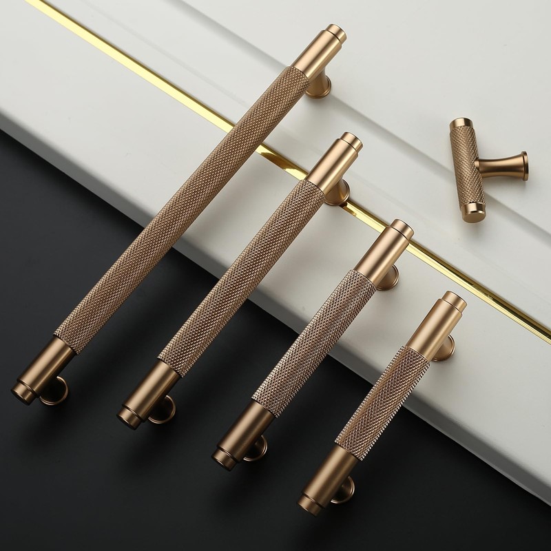 9BUILD 10 Pack Knurled Cabinet Pulls 5 Inch Champagne Bronze