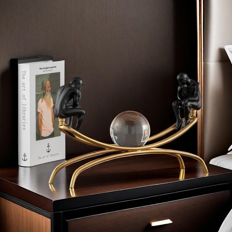 XINDAM Elegant The Thinker Thinking Man Statue with Crystal Ball