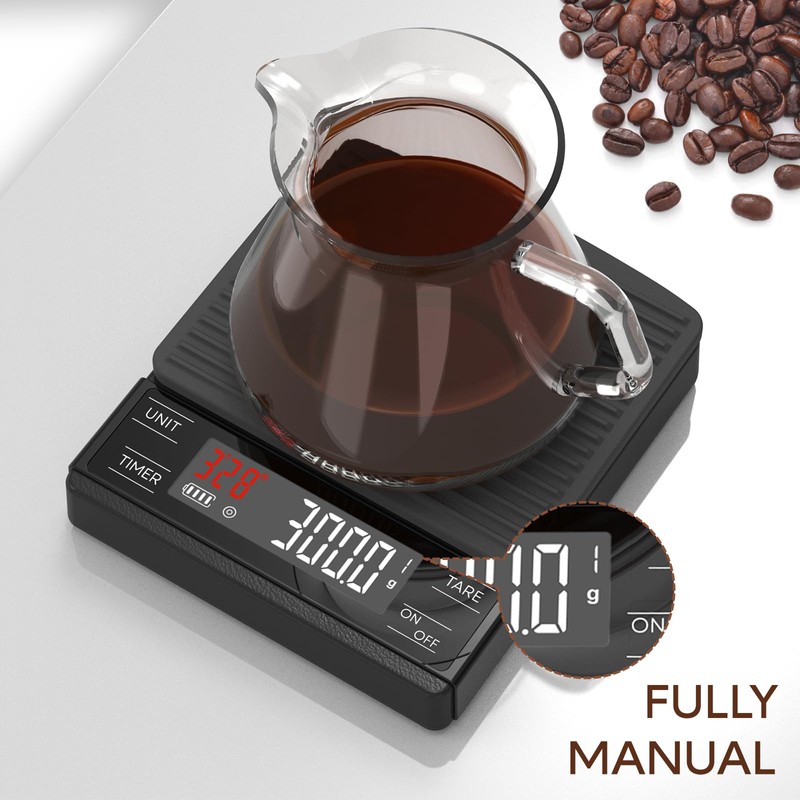MAXUS Coffee Scale with IP65 Waterproof Design, USB Rechargeable 1000mAh