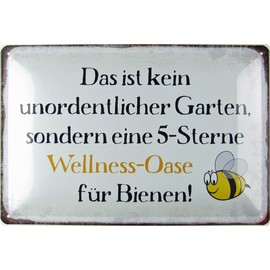 mrdeco Metal Sign 20 x 30 cm Curved No Garden Wellness Oasis Bee Decorative Tin Sign Tin Sign