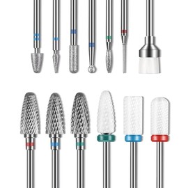 Depvko Depvko 13PC Nail Drill Bits Set, Drill Bits for Nails, 3pcs Tungsten Carbide Drill Bits+ 3pcs Ceramic Efile Nail Drill Bits+ 6pcs Diamond Drill Bits+ 1pcs Brush, 3/32 inch Nail Bits for Nail Drill