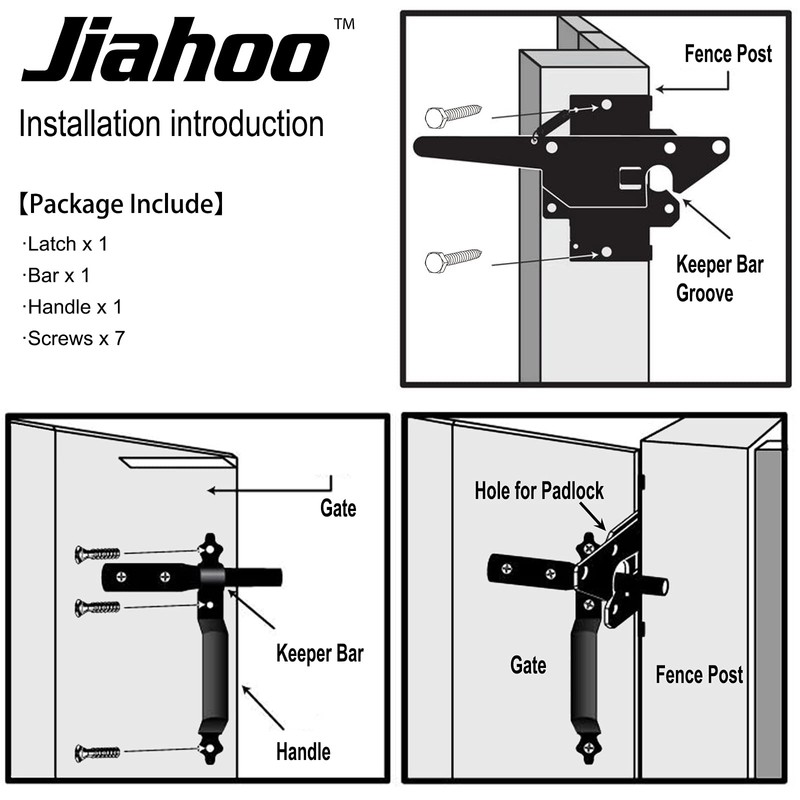 Gate Latch for Wooden Fence, Heavy Duty Self Locking Gate