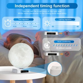 JUXLamp Sunrise Alarm Clock Wake Up Light - 3 Color LED Lamp with Sound & Light Awakening, Bioclock Adjustment & APP Control, Moon-Shaped Linen Lamp Shade for Bedroom Bedside