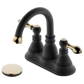 Derengge Two Handle Bathroom Sink Faucet,3 Hole with Overflow Pop up Drain, 360° Swivel Spout 4 Inch Centerset Lavatory Faucet,Matte Black with Polished Brass Trim Finished,F-4501-MG