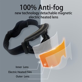 Wynthorix Heated Goggles Snowmobile Anti-Fog Magnetic Interchangeable Frameless 100% UV Lens OTG Electric Ski Goggle Men Rechargeable Battery Snow Machine Snowboard (Vlt 44% Orange Lens)
