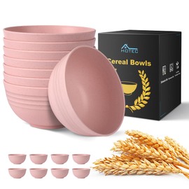HOTEC Unbreakable Wheat Straw Cereal Bowls - Microwave & Dishwasher Safe Soup and Salad Bowls, Set of 8, 26oz, BPA Free,Pink