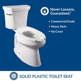 BEMIS 1955CT 047 Commercial Heavy Duty Open Front Toilet Seat will Never Loosen & Reduce Call-backs, ELONGATED, Plastic, Black