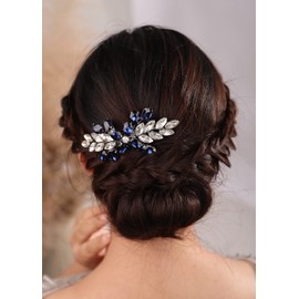 Deniferymakeup Bride Wedding Hair Comb Rhinestone Hair Piece Silver Rhinestone Headpiece Bridal Hair Accessories for Women and Girls (Dark Blue)