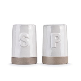 DEMDACO Gather Round Modern Design Trendy White 2 x 3 Stoneware Salt And Pepper Shaker Set