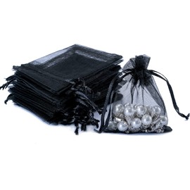 DoGeek 60pcs Organza Gift Bags 2.8" X 3.6" Organza Bags Jewelry Pouches Wedding Favour Bag with Drawstring (Black, 9 * 7 cm)