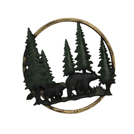 Cast Iron Black Bears in Forest Decorative Wall Mounted Hanging Garden Hose Hanger Holder - 11 Inches in Diameter - Wildlife Themed Outdoor Decor