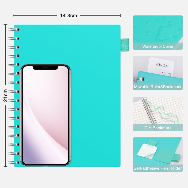 RETTACY Notepad A5 Squared Spiral Notebook 100gsm with 300 Pages/150