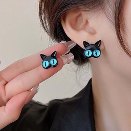 Cybche Punk Schwarze Katze Ohrringe Schwarze Emaille Katze Ohrstecker Süße Kleine Katze Kopf Ohrringe Cartoon Katze Tier Ohrringe Acryl Cartoon Katze Ohrringe Schmuck Für Frauen