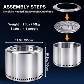 HGD 19.5" Smokeless Fire Pit Outdoor, Portable Stainless Steel Wood Burning Firepit with Secondary Combustion, Backyard Patio Stove for Garden, BBQ & Bonfire