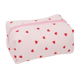 ZUNUONUO Handmade Quilted Cotton Makeup Bag for Women - Cute Cosmetic Pouch, Travel Toiletry & Make Up Organizer, Coquette Aesthetic Skincare Bag, Travel Essentials, Sweet Heart, Coquette