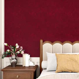 Wallderful Red Self Adhesive Velvet Flocking Liner Flower Velvet Drawer Liner Soft Embossed Floral Wallpaper Rose Peony Red Felt Fabric Contact Paper for Cabinets and Drawers Jewelry Pallet Gift Wrap