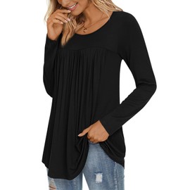 LONGYUAN Womens Plus Size Tops Long Sleeve Tunic Loose Fitting Casual Shirts Black XXX-Large