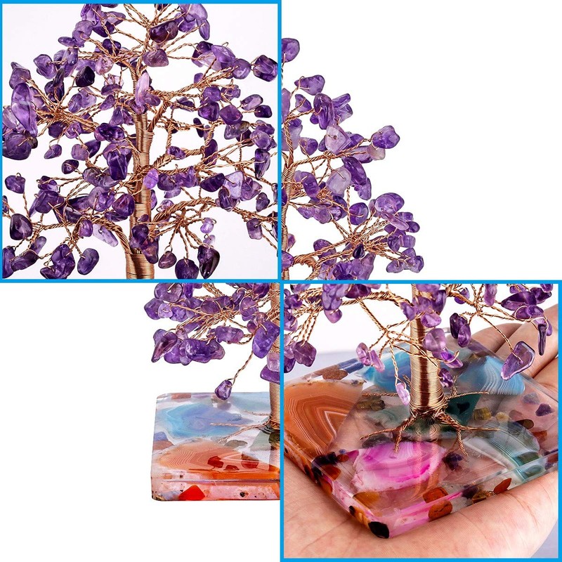 Nupuyai Amethyst Crystal Tree with Agate Slices Base, Gemstone Tree,