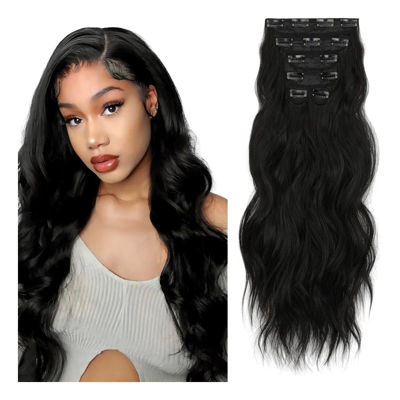 Extensiones De Cabello De Pelo Ondulado Cortinas Clip 6 Pzs