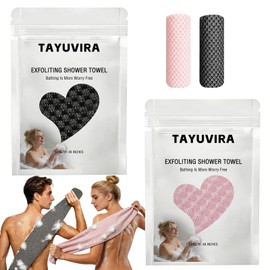 Exfoliating Shower Towel, 2-in-1 Exfoliating Towel Deep,Black Pink | Scrubbing&Washing,Extra Long Body Towel,Exfoliating Shower Towel,Back Scrubber fo