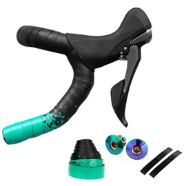 GORIX (GX-097BD) Road Bike Bar Tape, 2 Color Design, Fixed End Cap, Bicycle Tape, Shock Absorption and Grip, Celeste