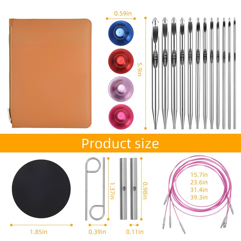 AIYUNDI Tunisian Crochet Hooks Set with Cable, 6-Inch Aluminum Interchangeable