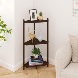 Wisuce Corner Shelf Stand - 3 Tier Bamboo Small Corner Bookshelf for Office Kitchen Bedroom Plant Stand Living Room Decor Small Space (Brown)