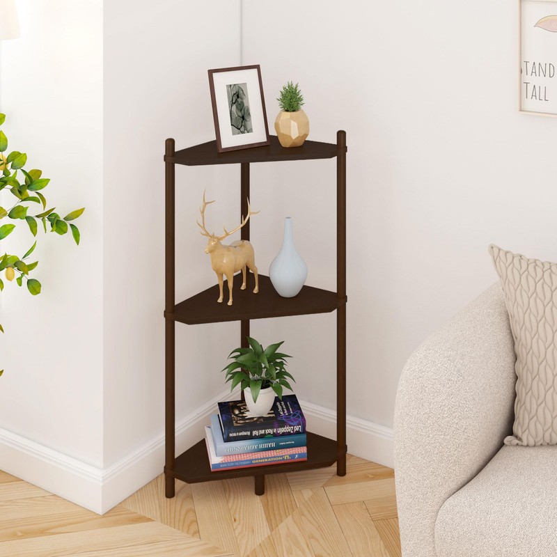 Wisuce Corner Shelf Stand - 3 Tier Bamboo Small Corner