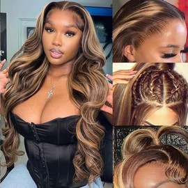 13x4 Body Wave Lace Front Wigs Human Hair Ombre Highlight Lace Front Wig Human Hair for Women 4/27 Highlight Wig Human Hair Body Wave Human Hair Wig Glueless 180 Density 20 Inch