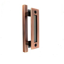 SUYA 12 Inch Sliding Barn Door Handle Heavy Duty Pull and Flush Handle Set Large Rustic Two Side Design Fits for Kitchen Gate Sheds Garage,Antique Copper Finish
