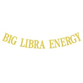 Big Libra Energy Banner, decoración de cumpleaños Virgo, 12 constelaciones del zodiaco decoración de fiesta temática de cumpleaños (purpurina dorada)