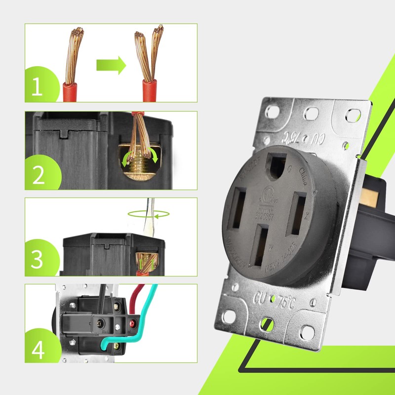 RVMATE NEMA 14-50R Outlet, 50 Amp Receptacle, 125/250 Volt, 3