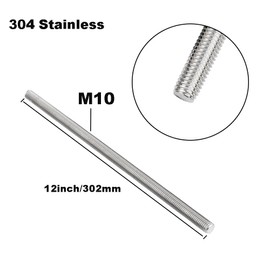 12-Inch Length,Stainless Steel M10-1.5 Fully Threaded Rod,305mm Length, Right Hand Threads, 304 Stainless Steel Threaded Screwand-Studs(Pack of 4)