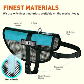 Dogline 13"-16" MaxAire Mesh Vest for Dogs and 2 Removable Emotional Support Patches, Small, Turquoise