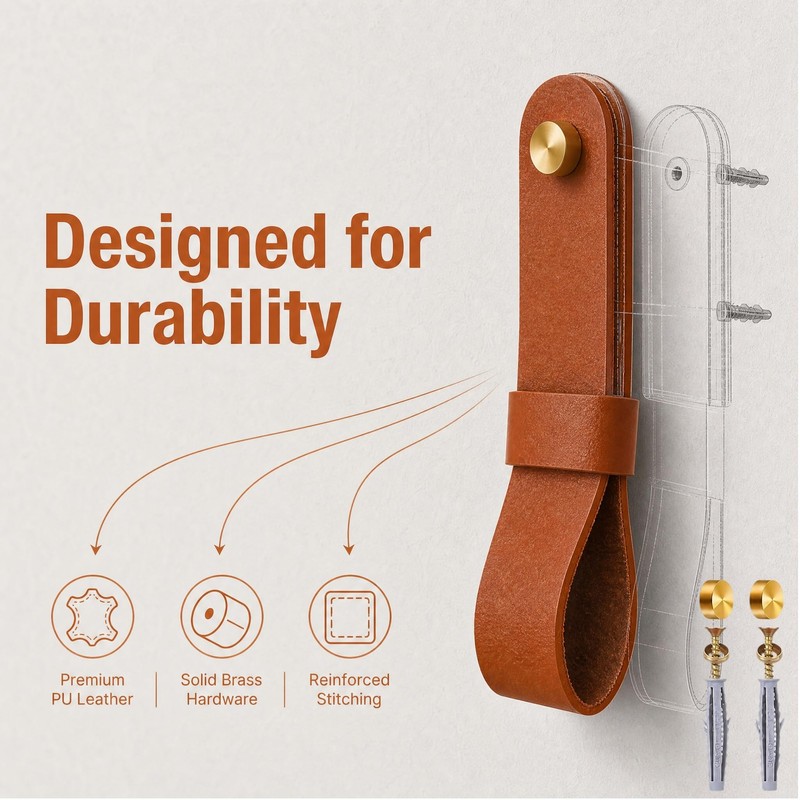 2PCS Leather Curtain Rod Holder, Leather Strap Bracket, PU Leather