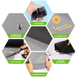 FLYZZZ Window Screen Mesh 59''x118'' Black DIY Screen Door Mesh for Window Patio Porch Replancement Screen