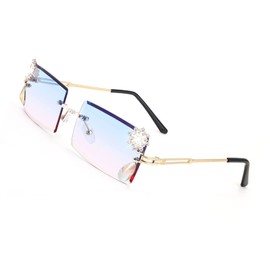 FEISEDY Vintage Rimless Diamond Sunglasses 90s Small Rectangle Bling Frameless Y2K Candy Color Glasses B2333
