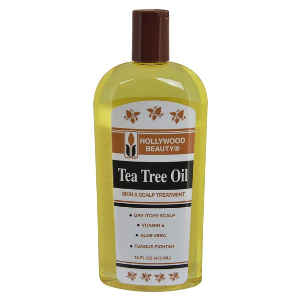 Hollywood Beauty Tea Tree Oil, 16oz Bottle, Hair, Skin & Scalp treatment, Moisturizes dry, itchy scalp, Hair Hot Oil Treatment, Vitamin E & Aloe and a Fungus Fighter